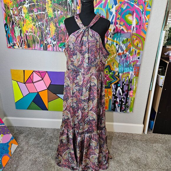 Laundry by Shelli Segal Halter Maxi Dress Size 16 EUC Paisley - Picture 1 of 8